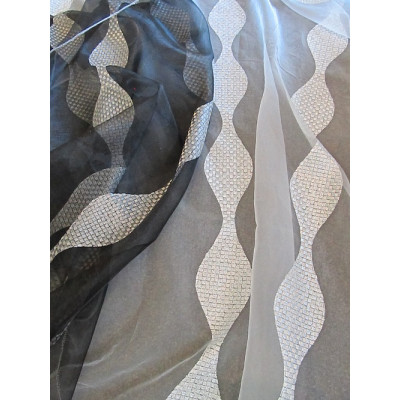 MIO  black - embroided sheer - 290 cm - 100% polyester - sell by the meter